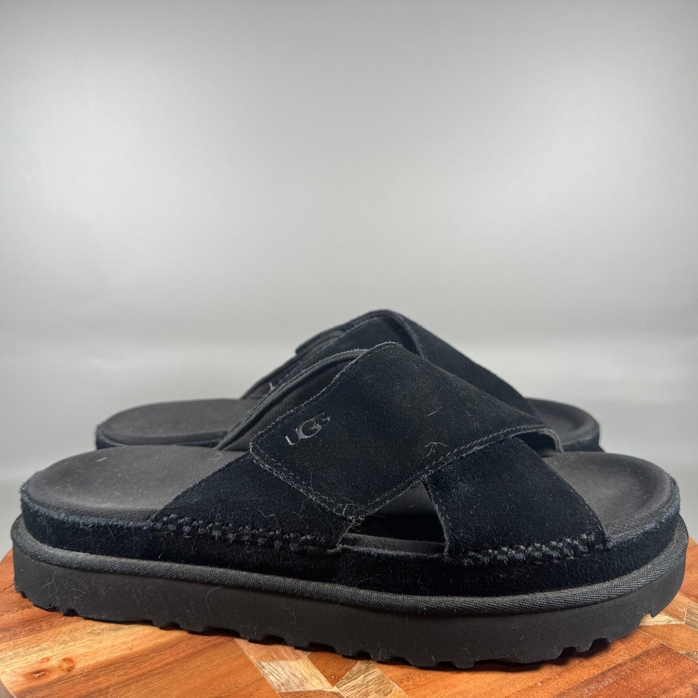 UGG Goldenstar Black Suede Platform Slide Sandals Womens 11 1137910